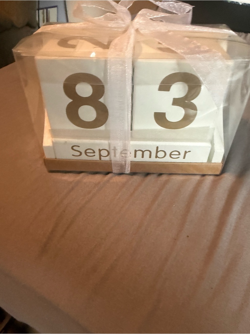 Wooden Perpetual Calendar Blocks in White and Gold